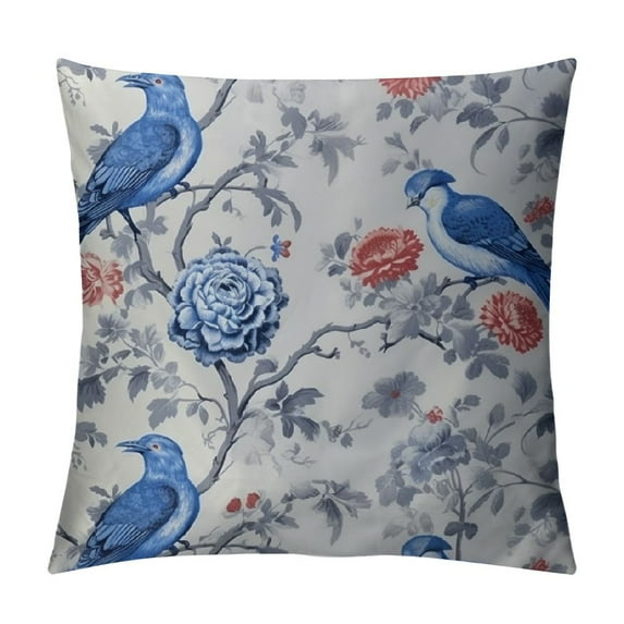 Nawypu Chinoiserie Pillow Cover Blue Birds Flowers Throw Pillow Covers Asian Traditional Pattern Blue and White Porcelain Color Pillowcase Cushion Covers for Sofa Couch Living Room