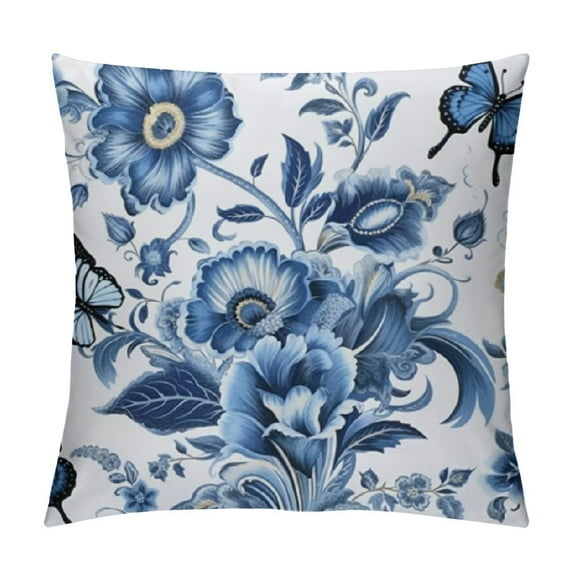 Nawypu Chinoiserie Pillow Cover Blue and White Throw Pillow Covers Blue Floral Decorative Outdoor Pillow Cases Square Cushion Case for Bedroom Living Room Sofa Couch Home