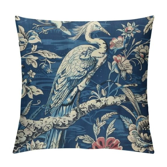 Nawypu Chinoiserie Pillow Cover Cushion Cover Navy Blue Crane Florals Throw Pillow Covers Asian Pillow Covers for Sofa Car Living Room Bedroom Outdoor Home Decor Pillow Cases