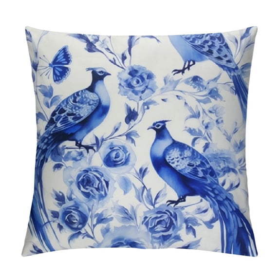 Nawypu Chinoiserie Pillow Cover Peacock Throw Pillow Covers, Blue and White Pillow Covers Blue Willow Decor Chic Asian Pillow for Couch Sofa Home Decor Cushion Covers Outdoor Decor