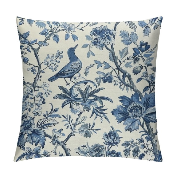 Nawypu  Chinoiserie Pillow Covers 20x20, Birds Bule Floral Farmhouse Decorations Throw Pillow Covers Vintage White Blue Outdoor Decorative Cushion Case for Couch Sofa Home