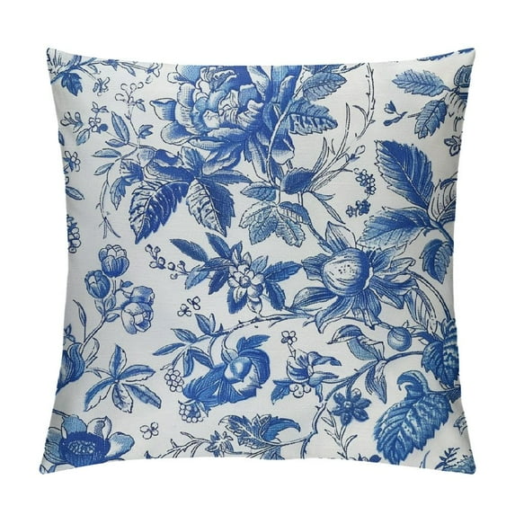Nawypu Chinoiserie Pillow Covers Outdoor Blue and White Porcelain Floral Decoration Cushion Cover Vintage Pillow Case for Bed Living Room Couch Home Decor
