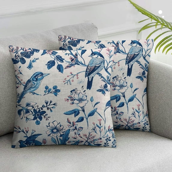 Nawypu Chinoiserie Pillow Covers Retro Blue White Bird Flower Throw Pillow Case Vintage Floral Cushion Cover for Home Couch Bed Living Room Sofa Decoration Supplies, 2pcs