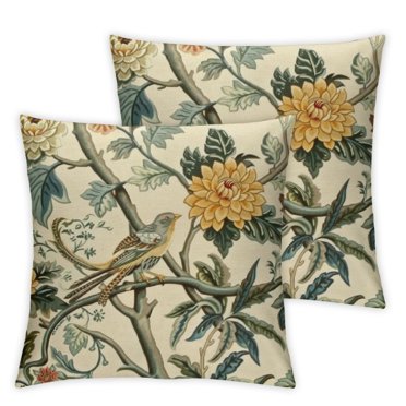 Threshold Square Bird In Nature Pillow – Neutral, Ruffle Trim, Printed Reverse, 20x20