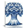 thumbnail image 1 of Nawypu  Chinoiserie Wall Art Print -Peony Flower Canvas Print - Chinese Blue White Porcelain Vase Artwork for Garden Farmhouse Office Decor, 1 of 5