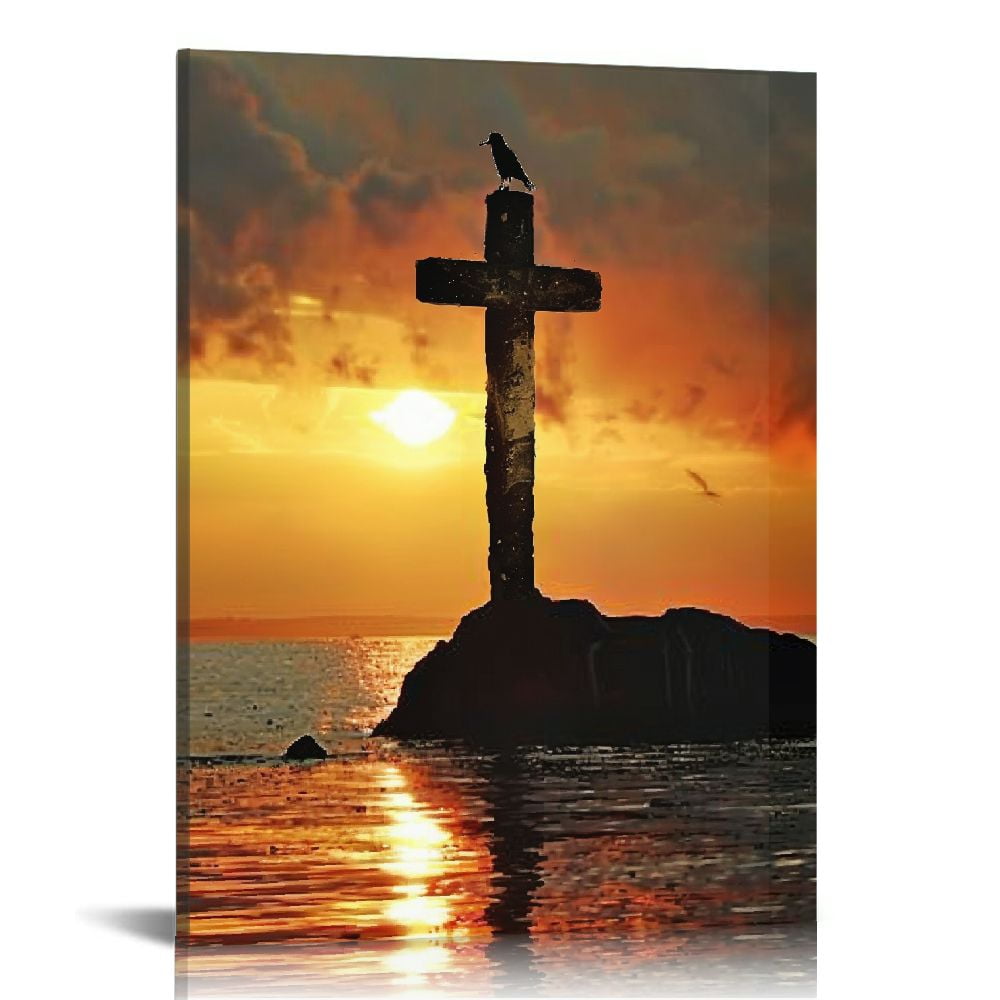 Nawypu Christian Framed Art Artwork Painting Wall Art Religious Christ Cross in Sea picture