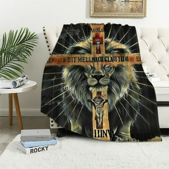 Nawypu Christian Lion Blanket Scripture Jesus Throw Blanket Christian Gifts for Women Men Religious Blanket for Kids Adults Soft Warm Cozy Blanket for Couch Sofa Bed