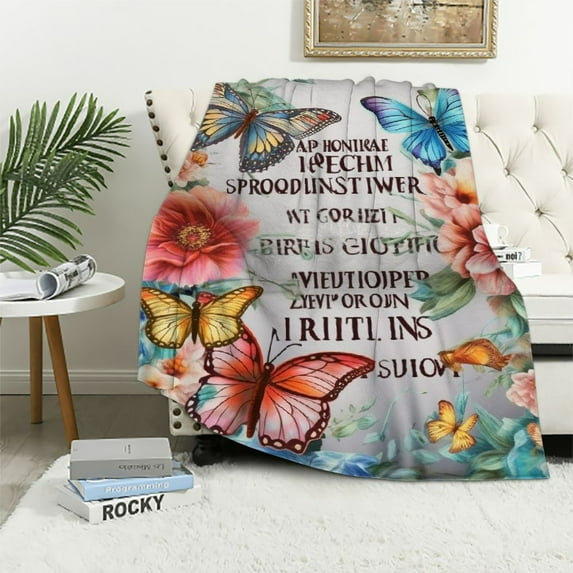 Nawypu Christian Religious Bible Verse Scripture Prayer Jesus Cross Flower Butterfly Plush Throw Blankets Blanket For Couch Bed Warm Throw Blanket For Women Men Boy Girls Gift Living Room Decor