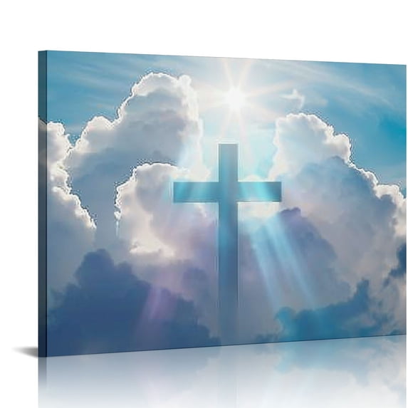 Nawypu Christian Sky Crosses Canvas Wall Art Large Christian Church Religious Modern Artwork Canvas Art Print for Living Room Bedroom Dining Room Office Wall Decor Stretched and Framed Ready to Hang