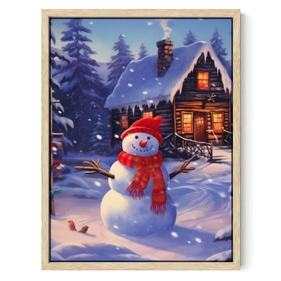 Nawypu Christmas Canvas Prints Wall Art, Light Up Snowy Scene Wall Hanging Picture for Holiday Decor, Battery Operated Painting Snow House Snowman