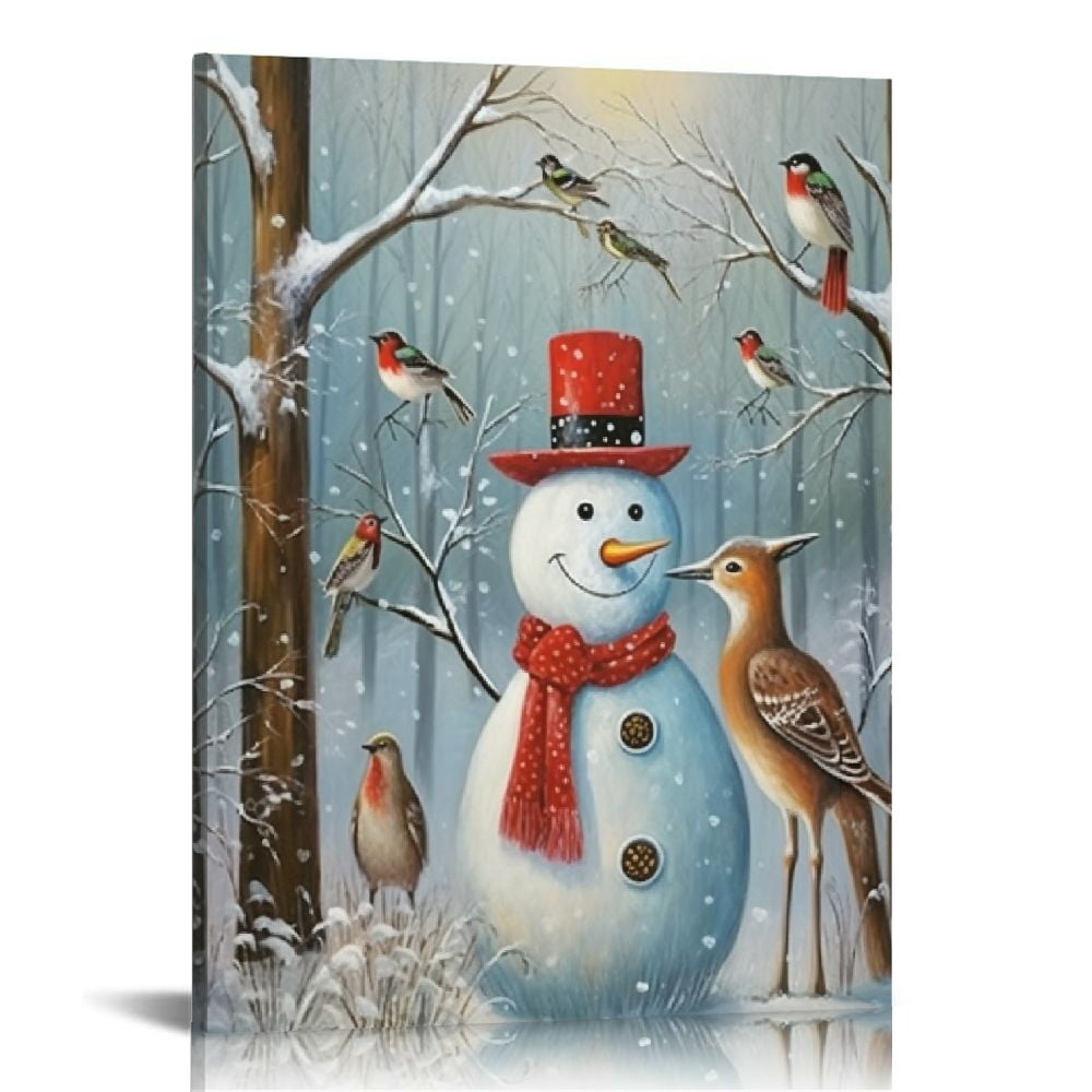 Nawypu Christmas Canvas Wall Art Snowman Deer Cardinal Red Bird ...