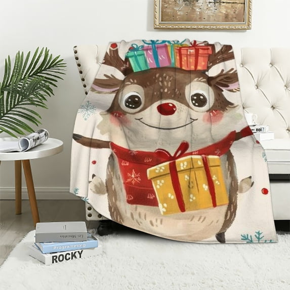 Nawypu Christmas Cute Hedgehog Watercolor Style Throw Blanket for Couch Bed Sofa Super Soft Cozy Flannel Blanket Lightweight Fuzzy Warm Blanket