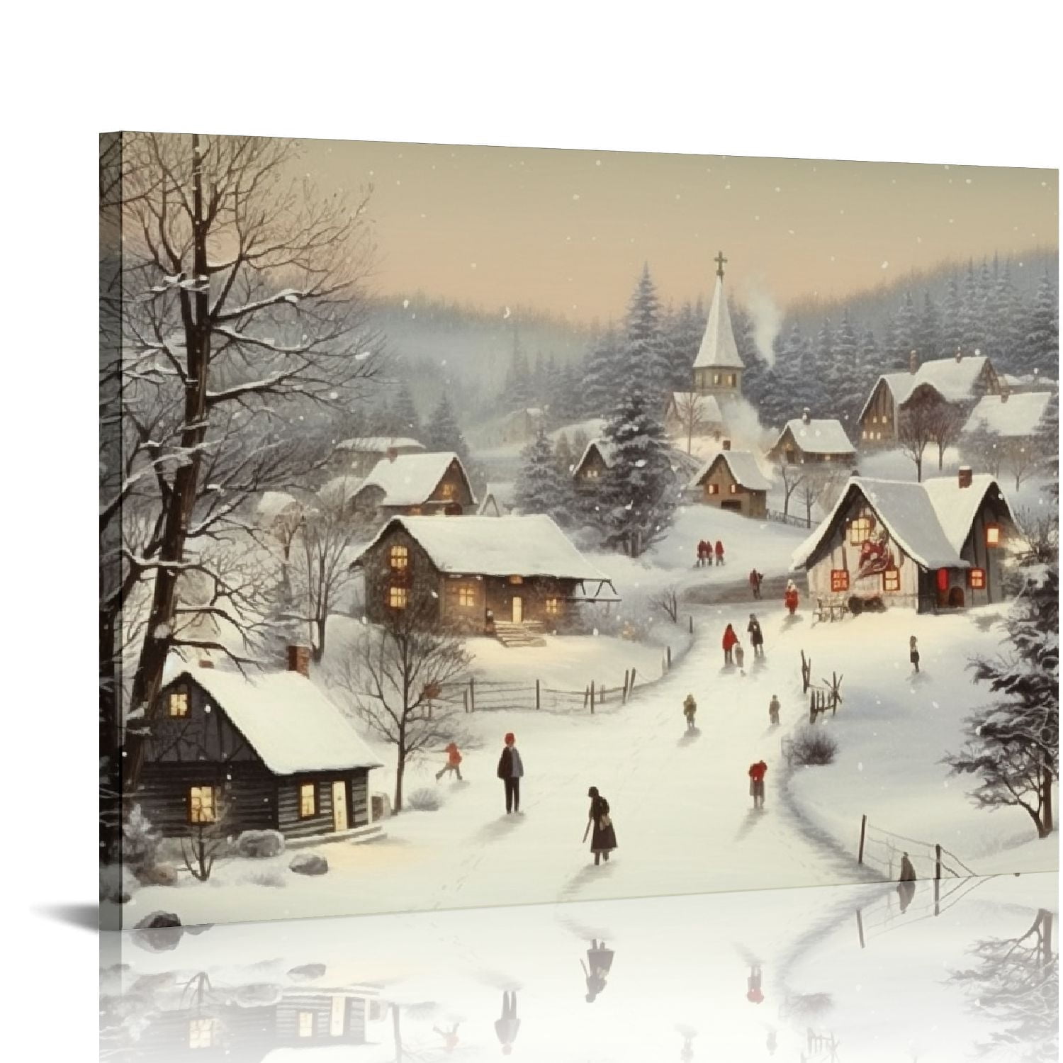 Nawypu Christmas Gifts Wall Art-Watercolor Winter Snowy Village ...