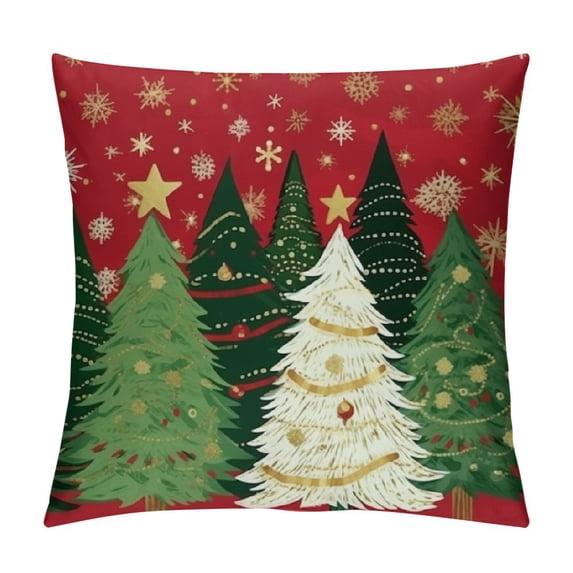 Nawypu Christmas Pillow Cover Colorful Christmas Tree Stars Decoration Holiday Farmhouse Winter Pillow Case Decor for Home Sofa Couch Red