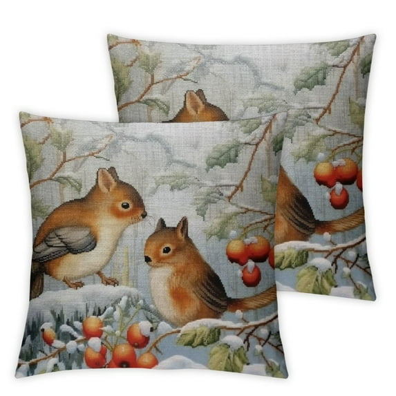 Nawypu Christmas Pillow Cover Throw Pillow Case Christmas Decorations Xmas Decoraciones Winter Squirrel Bird Home Decor for Sofa Livingroom Couch 2pc
