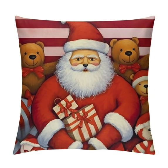 Nawypu Christmas Pillow Covers Stripe Santa Claus Bears Xmas Elk Snowflake Candy Cane Snowmen Holiday Home Party Bed Sofa Decorations