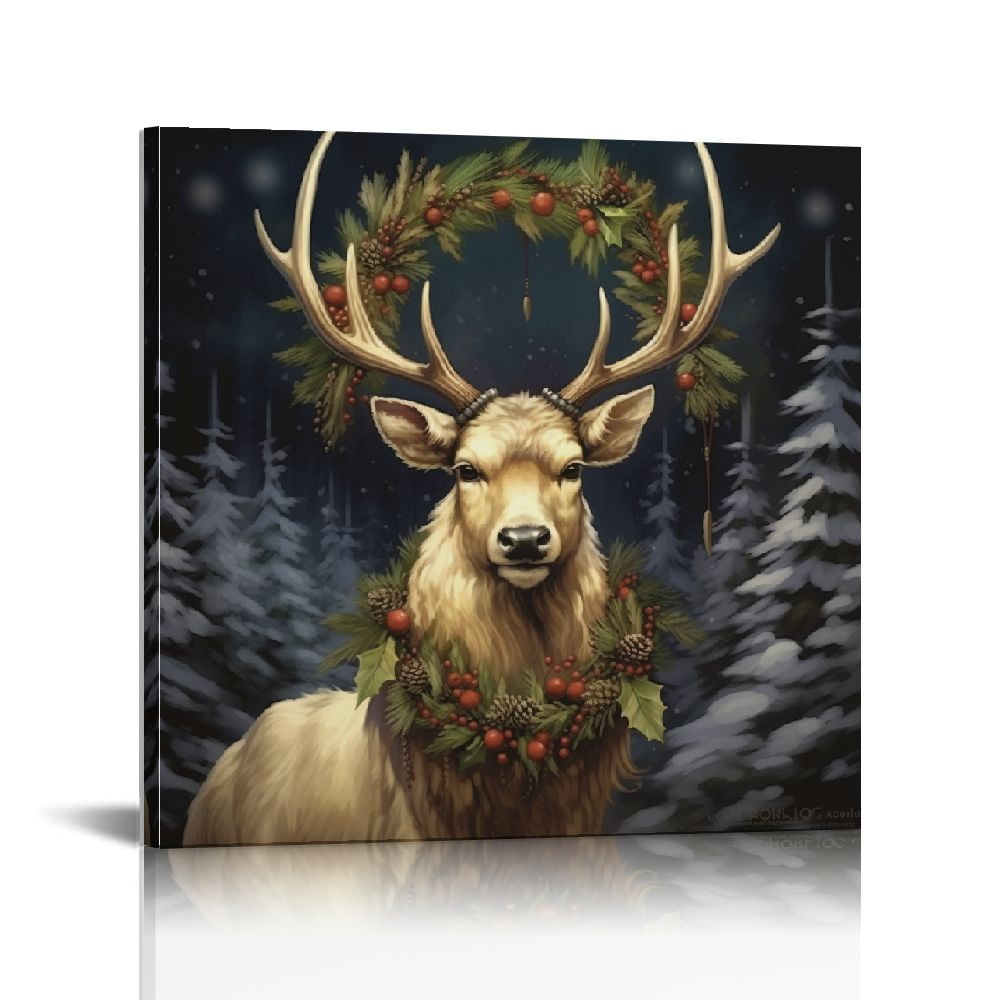 Nawypu Christmas Reindeer Canvas Wall Art Square Winter Decor Gallery