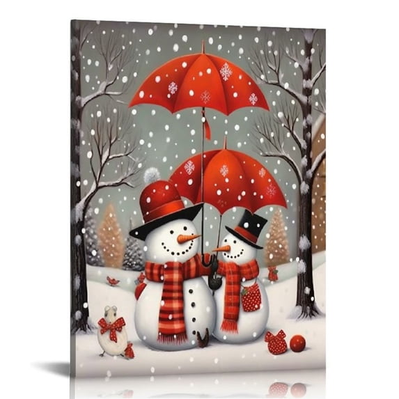 Nawypu Christmas Snowman Canvas Wall Vintage Art Romantic Poster Bedroom Decor Large Picture Print Painting