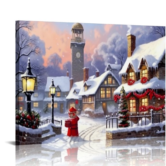 Nawypu  Christmas Town and Christmas Trees Artwork Print on Canvas, Christmas Theme Wall Art Decorations for Home Living Room Decor