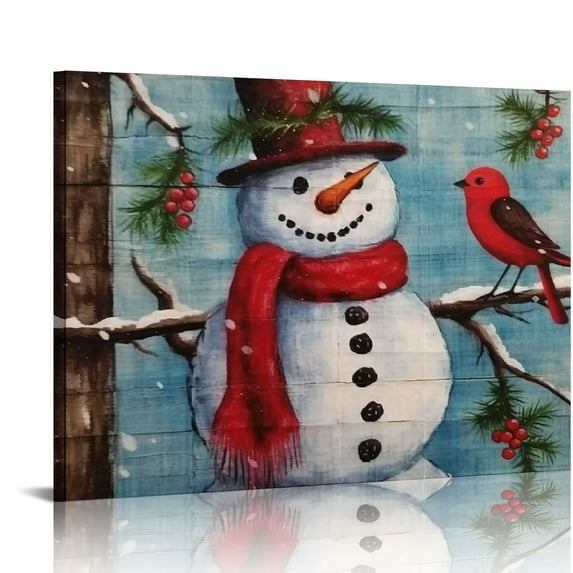 Nawypu Christmas Wall Art Canvas Prints - Snowman Picture Painting - Modern Wall Artwork Framed for Gifts Bathroom Home Kitchen Office Christmas Decor