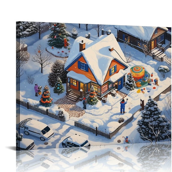 Nawypu Christmas Wall Art, Framed Christmas Canvas Wall Art with Winter Snowy Scene for Wall Decorations, Christmas Gifts