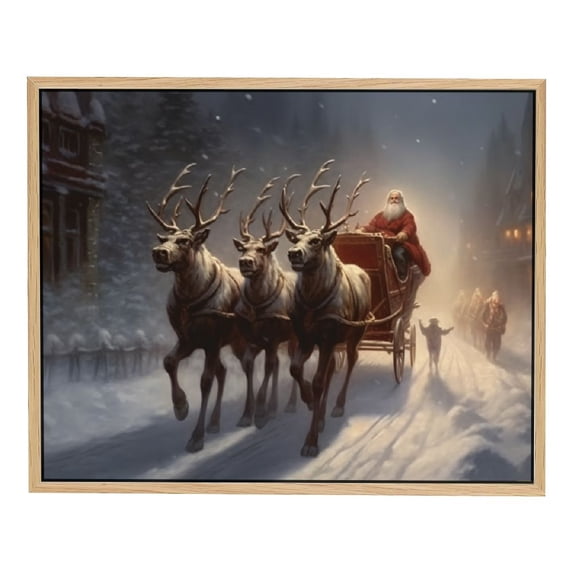 Nawypu Christmas Wall Art Home Decor Santa Claus Reindeer with Sleigh Poster Canvas Print Christmas Tree Pictures Winter Wall Decor Gallery Living Room Bathroom Room Aesthetic