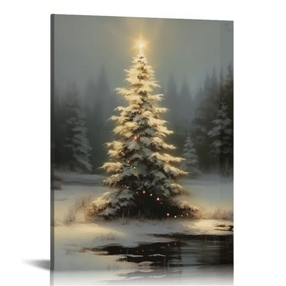 Nawypu Christmas Wall Art Home Decor Santa Claus with Sleigh Poster Canvas Print Christmas Tree Pictures Winter Wall Decor Living Room Bathroom Room Aesthetic