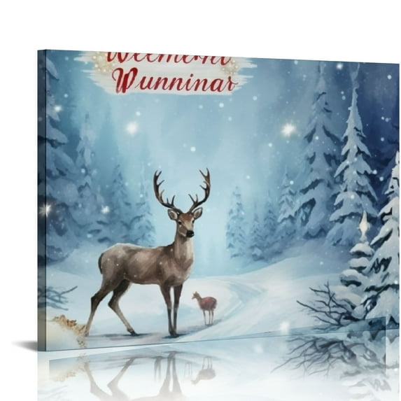 Nawypu Christmas Wall Art Prints,Winter Wonderland Landscape Snow Reindeer Wall Print,Christmas Canvas Wall Art,Room Decor for Farmhouse Living Room Bedroom Kitchen 20x16 Inch