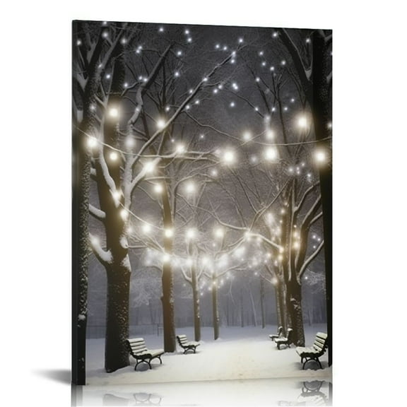 Nawypu Christmas Wall Canvas Art Home Decor, Battery Operated Snowy Winter Scene, Winter Path
