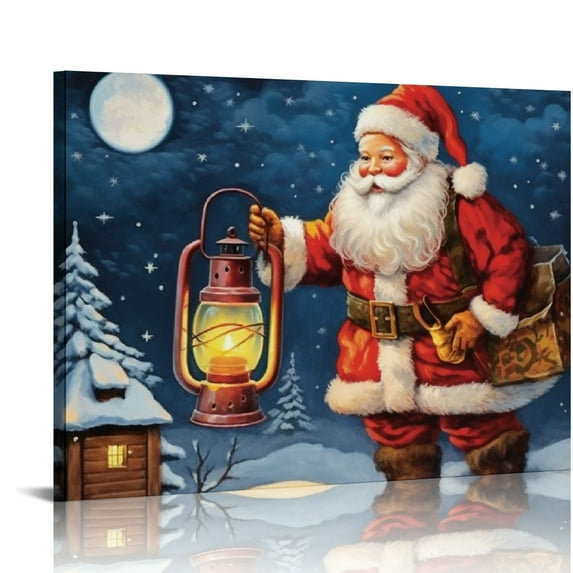 Nawypu Christmas Winter Canvas Wall Art with Frames Art Works Christmas Poster Prints Santa Hanging Wall Pictures Decoration for Holiday Living Room Bedroom Bathroom
