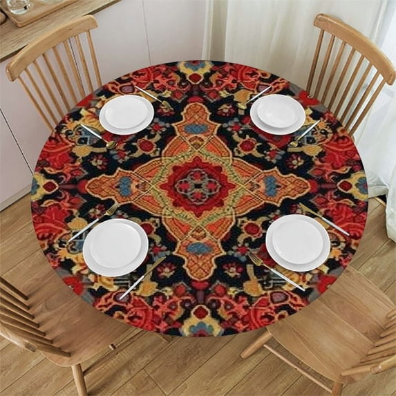 Nawypu Circular and Splashproof Tablecloth Retro Geometric Art Decoration for Festival Holiday Celebrate Party Decoration Tablecloth African Decoration Tables Red White