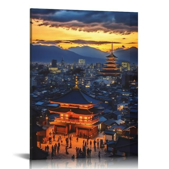 Nawypu Cityscape Wall Art Kyoto Night Art Poster Architectural Art Poster Canvas Art Poster And Wall Art Picture Print Modern Family Bedroom Decor 16x20 inch