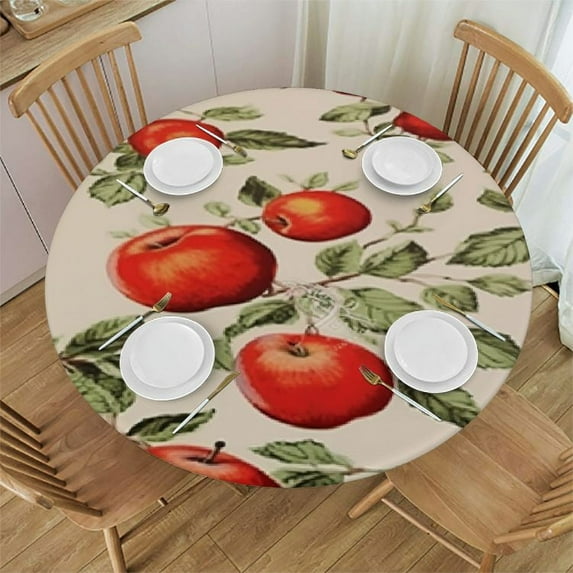 Nawypu Classic Euro Apples Tablecloth with Large Apples Design, Round