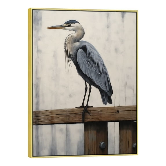 Nawypu Coastal Farmhouse Wall Art - Heron Painting with Textured - Realistic Bird Artwork - Vertical Animal Picture for Living Room Bedroom Bathroom Decor