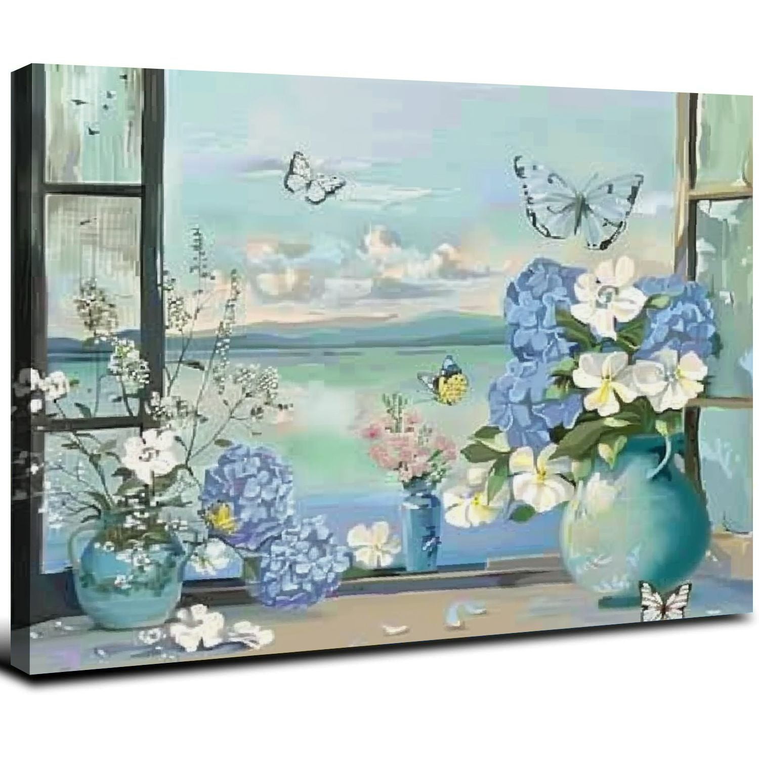 Nawypu Coastal Flower Bathroom Wall Art Farmhouse Cotton Hydrangea ...