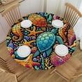 thumbnail image 1 of Nawypu Coastal Nautical Round Tablecloth, Fitted Table Cover with Elastic  Round Tables, Sea Turtle Starfish Summer Beach Coral Table Cloth Outdoor Indoor Party Waterproof Tablecloths, 1 of 7