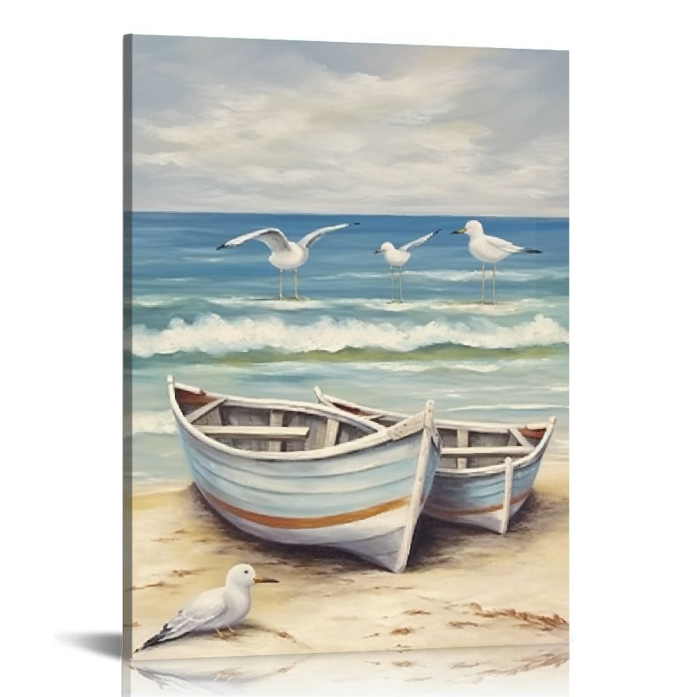 Nawypu Coastal Wall Art Boat Beach Picture Ocean Canvas Paintings ...
