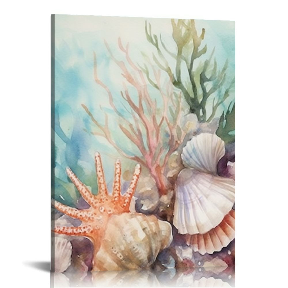 Nawypu Coastal Wall Art Canvas Paintings Shell Starfish Coral Conch ...