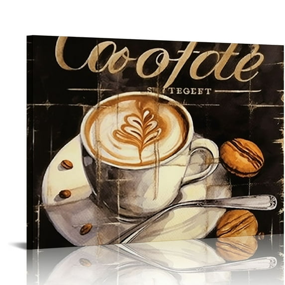 Nawypu Coffee Wall Art Kitchen Decor Vintage Coffee Bar Wall Decor Black Brown Coffee Theme Dining Room Canvas Pictures Cafe Bean Cup Painting Artwork Table Shop Family Home Decoration