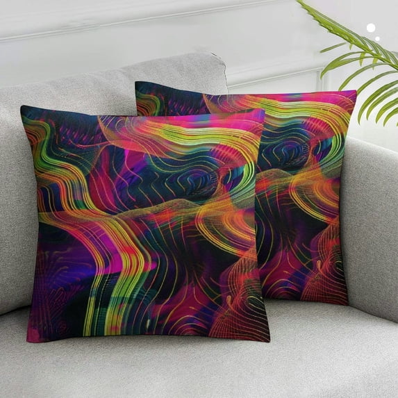 Nawypu Color Throw Pillow Cover Abstract Purple Pink Red Orange Golden Blue Chaotic Waves Colorful Rainbow Square Pillow Case Cushion Cover for Home Car Decorative,2 Pcs
