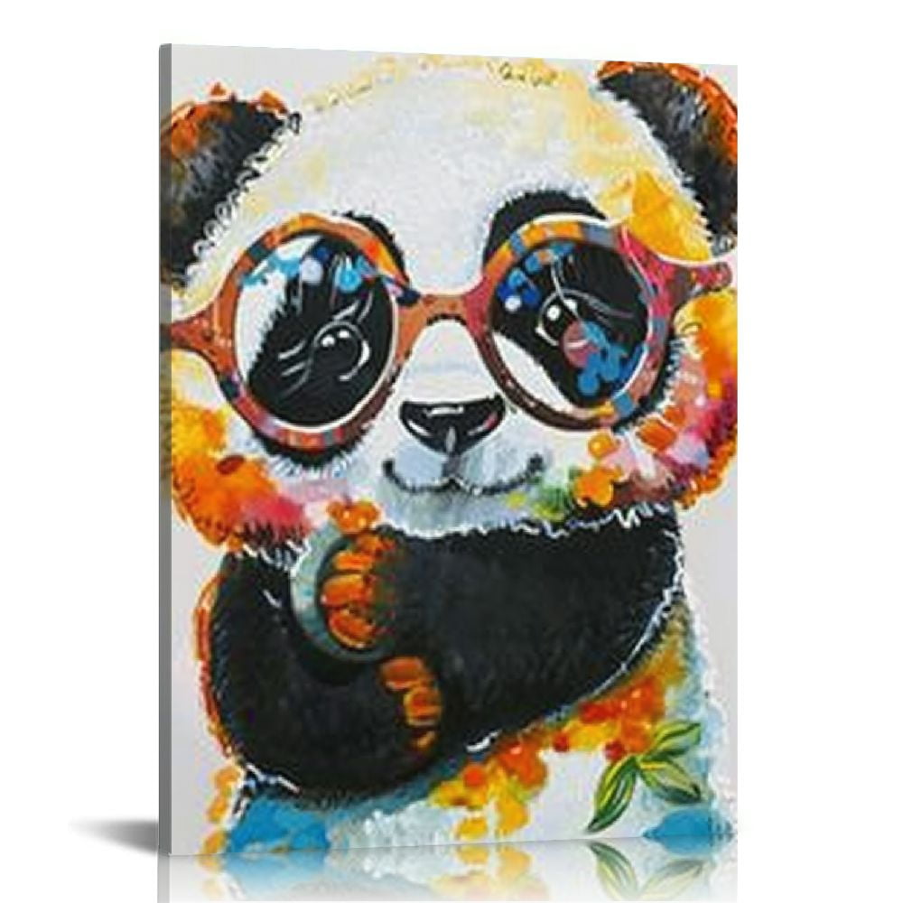 Nawypu Colorful Cartoon Animal Wall Art Canvas Print Funny Cute Panda