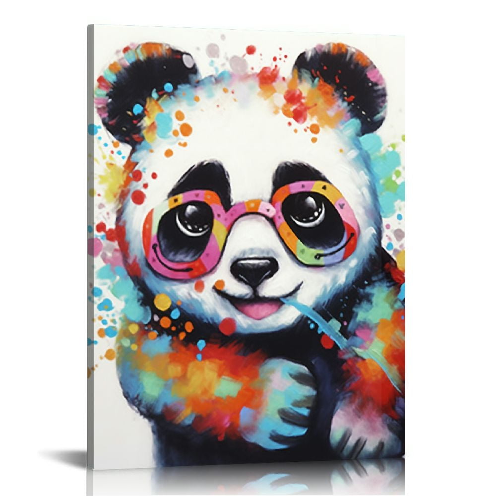 Nawypu Colorful Cartoon Animal Wall Art Canvas Print Funny Cute Panda