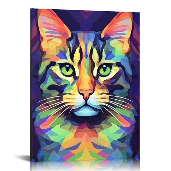 Nawypu Colorful Cat American Shorthair Cute Cat Animals Abstract Art Canvas Poster Bedroom Decor Sports Landscape Office Room Decor Gift,Canvas Poster Wall Art Decor Print Picture