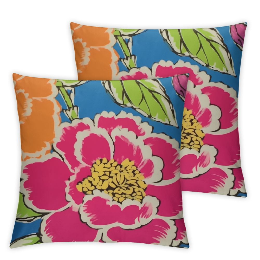 Nawypu Colorful Chinoiserie Flower Lumbar Throw Pillows Hot Pink Royal
