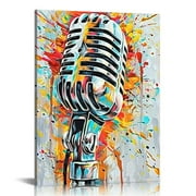 Nawypu  Colorful Music Painting Wall Art Decor Microphone Pictures Prints Music Instrument Art Giclee Prints for Music Studio