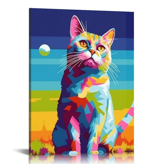Nawypu  Colorful Pop Animal Pictures Wall Decor Lovely Cat Decor Watercolor Cat Wall Art Cat Pop Art Decor Cat Gifts for Cat Lovers Cat Wall Decor for Home Ready to Hang