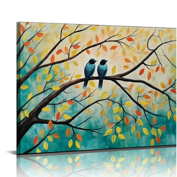 Nawypu Colorful Romantic Birds on Branch Picture Prints for Wall Love Themed Canvas Wall Art for Living Room Bedroom Modern Tree Artwork Framed Ready to Hang