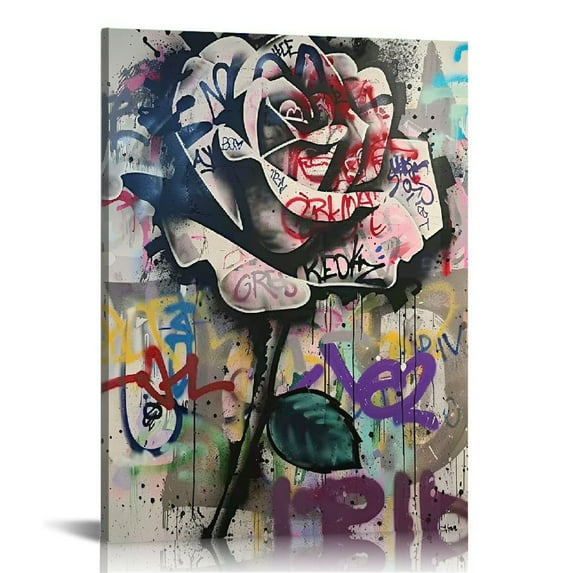 Nawypu Colorful Rose Flower Graffiti Canvas Wall Art Poster Prints Flower Picture Artwork Rose Graffiti Art Wall Decor Bedroom Living Room Kitchen Office Decoration