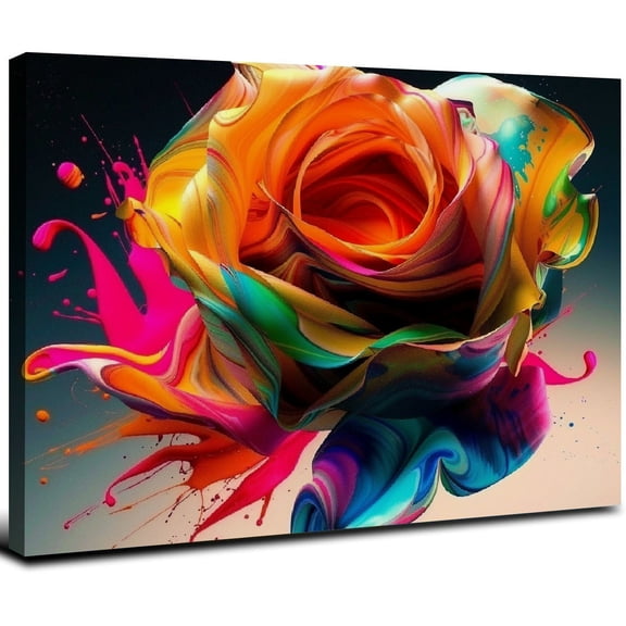 Nawypu Colorful Rose Wall Art Abstract Graffiti Rainbow Flower Canvas Prints Pictures Decor Modern Watercolor Black Background Painting Artwork for Living Room Bathroom Bedroom Home Decorations