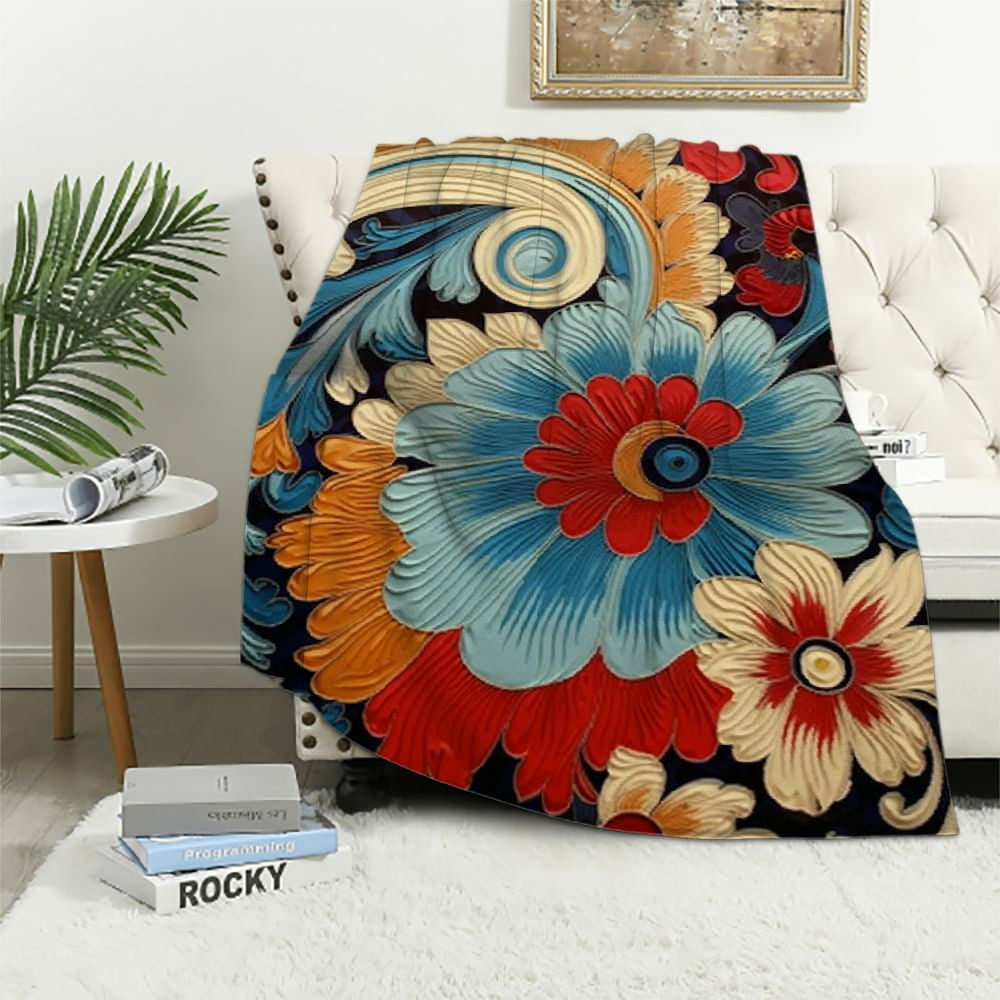Nawypu Colorful Spiraled and Curved Flower Throw Blanket, Baroque